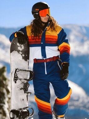 Tipsy Elves Retro Stripe Freestyle One-Piece Ski Suit - Size Medium